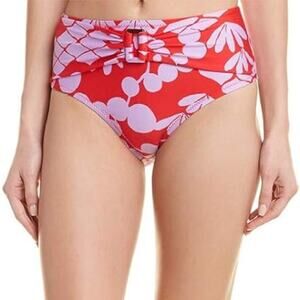 Trina Turk ruched Front High Waist Hipster Bikini Swim Bottom sz 12 red purple